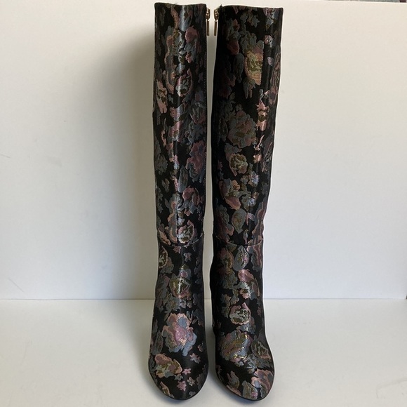 Kenneth Cole Floral Jacquard Knee High Boots 7 Iridescent Mob Wife Maximalist - Picture 9 of 16